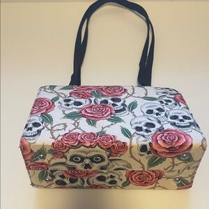 Floral Skull Tote Bag with Pink Roses